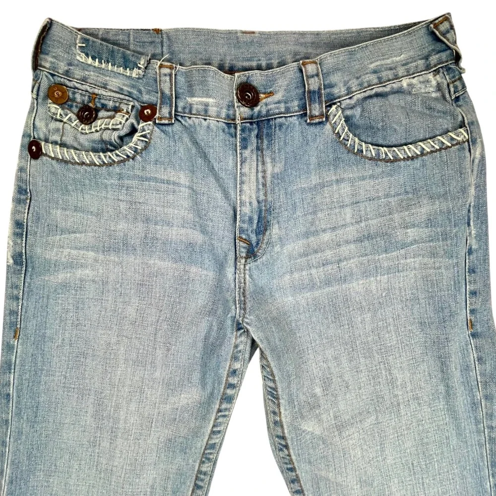 True Religion Men's 36x34 Ricky Big T Light‎ Wash Straight Leg Jeans 100% Cotton